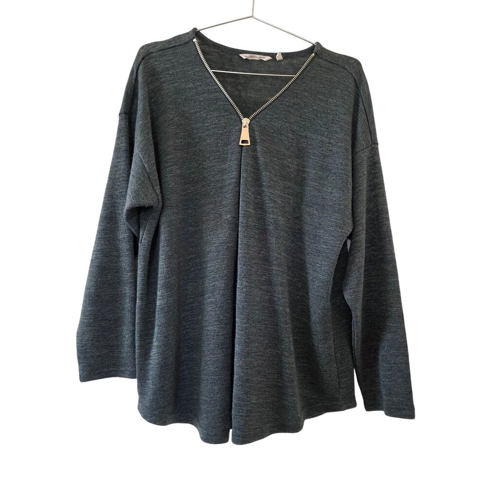 Soft Surroundings Zip Neck Tunic Top Hunter Green 2X Oversized Long Sleeve
